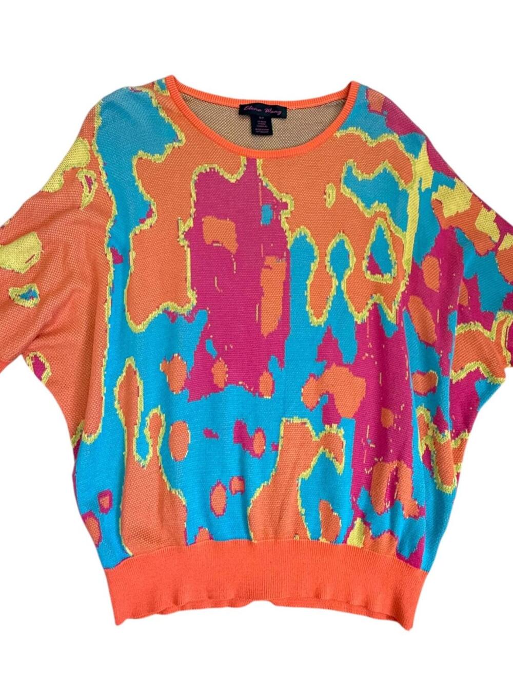 Elena Wang Abstract Multicolor Knit Top Y2K Retro Colorblock Sweater S